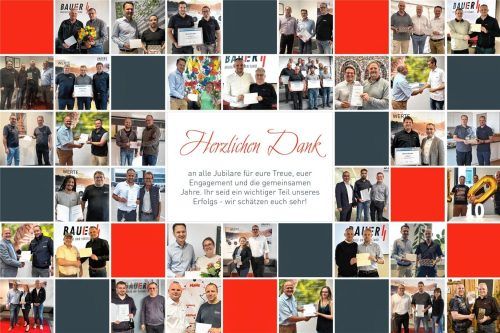 61 Mitarbeitende feierten in der BAUER-Unternehmensgruppe im vergangenen Jahr Jubiläum.