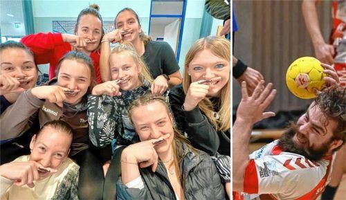 Auch die Damen-Handballerinnen des SVB erklärten sich solidarisch und brachten „Schnurrbärte“ zum Movember-Charity-Tag der männlichen Kollegen mit. Foto  Neuwirth/ Fischer
