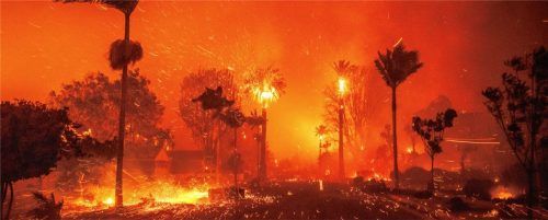 Das Palisades-Feuer wütet inmitten starker Winde im Stadtteil Pacific Palisades von Los Angeles.Foto dpa