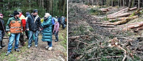 Die Anrainer der Hochrunstfilze in Raubling machen sich Sorgen. Deshalb haben sie sich jetzt im Moor über den Beginn der Renaturierung informiert. Foto Franz Ruprecht