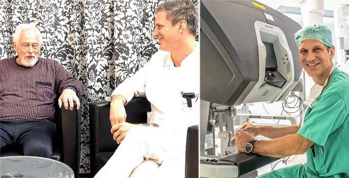 Dr. Bodo Bautz (links) und Professor Dr. Kai Nowak einen Tag nach der erfolgreichen Operation mit dem Roboter-System. Foto RoMed Kliniken