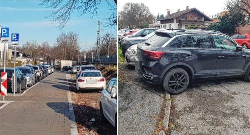 Einige Autofahrer werden bei der Parkplatzsuche in der Kastenau und in der Brückenstraße derzeit kreativ. Foto Breu