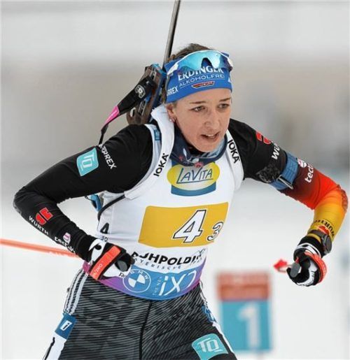 Franziska Preuß vom SC Haag, die aus Albaching stammt und in Ruhpolding lebt, führt die deutsche Frauenmannschaft beim Weltcup an.Foto Hans Weitz