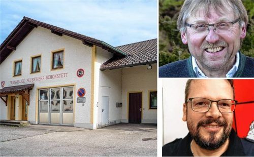 Seit über zwei Jahren gibt es Ärger rund um das Schonstetter Feuerwehrhaus. Kommandant Wolfgang Niedermeier (rechts unten) und die Ehrenamtlichen veranstalten heute dazu eine Infoveranstaltung. Bürgermeister Paul Dirnecker (oben rechts) wird ebenfalls anwesend sein. Foto Röder/re/Leitner