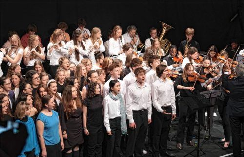 Bei der gemeinsamen Schlussnummer kamen alle Beteiligten auf die Bühne. Foto Thomas Stockerl