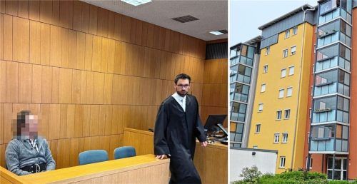 Der Angeklagte mit Verteidiger Stefan Neudecker beim Prozess am Landgericht Traunstein. Foto Montage: Baumeister/re