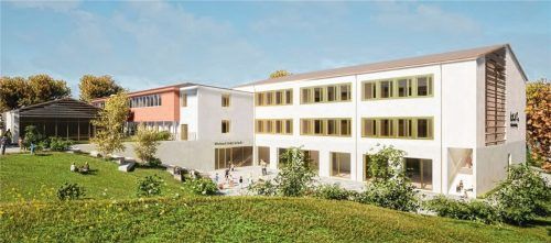 Der Planentwurf der Gemeinde Raubling zeigt rechts den Ersatzneubau der Michael-Ende-Schule. Gemeinde Raubling