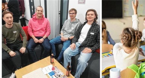 Die TH-Informatikstudenten (von links) Vitus Schaber, Jan Tamas, Kilian Roth und Julian Schubert haben mithilfe von KI Haltungsschäden von Kindern untersucht. Foto Sautter/Imago