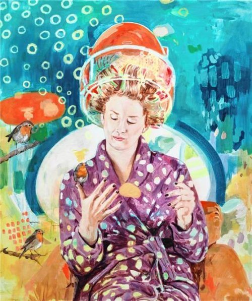 In ihrem Gemälde „Bird Hour“ verwebt die Malerin Meike Zopf Alltagsmotive aus den 60er-Jahren mit Naturszenen und Traumsequenzen.Fotos effner