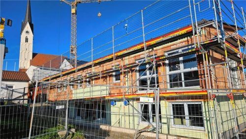 Liegt voll im Zeitplan: Der Bau des Kindergartens, Stand November. Foto Stettner