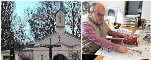 Das alte Leichenhaus am Rosenheimer Friedhof soll in ein Café umgebaut werden – Karl-Heinz Brauner und einige andere haben sich dazu schon genaue Gedanken gemacht, wie es am Ende aussehen könnte. Foto Montage: Schlecker/Baumeister
