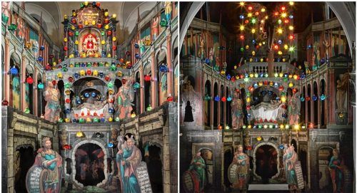 Das Heilige Grab von Aschau: 150 bunte, mit Wasser gefüllte und von hinten beleuchtete Glaskugeln setzten die großen Heilig-Grab-Kulissen bei Tag und bei Nacht in beeindruckendes Licht. Foto Erzbischöfliches Ordinariat München/Bunz/Berger