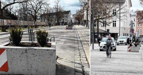 Die neue Fußgängerzone in der Münchener Straße soll aufgehoben werden. Fotos Baumeister