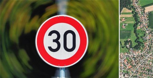 Die Pfälzerstraße (rechtes Foto, links) geht von der Pfaffenhofener Straße im Norden bis zur Kolberstraße in der Ortsmitte von Großkarolinenfeld. Auf der Strecke soll künftig Tempo 30 gelten.Fotos Imago/Wagner/Bayernatlas