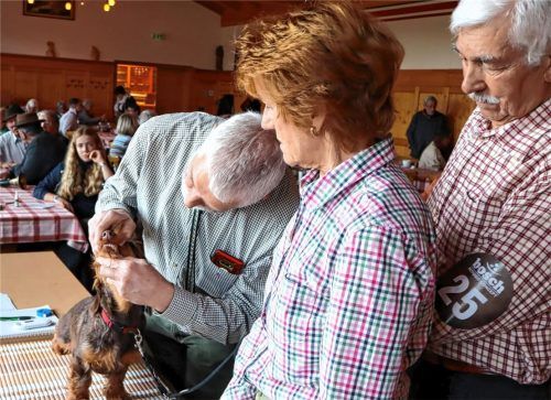 Für ein „Vorzüglich“ ließ sich „Dunja vom Brandl“, geführt von Hans Lindlmaier (rechts), gerne von Wertungsrichter Georg Lang im Beisein von Sektionsleiterin Anna Lindlmaier die Zähne kontrollieren. Fotos  Strim