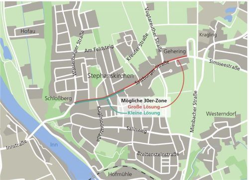 Hier könnte die mögliche Tempo-30-Zone im Stephanskirchener Ortsteil Schloßberg entstehen. Klinger