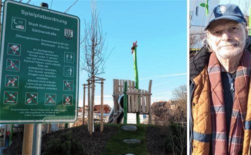 Soll voraussichtlich im Frühsommer eröffnet werden: der neue Spielplatz an der Gärtnerstraße in Kolbermoor. Anwohner Achim Wolf hält ihn allerdings für nicht sicher genug. Foto  Weinzierl