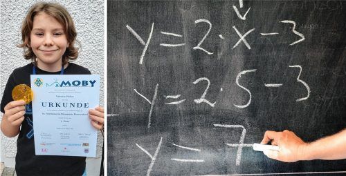 Stolz präsentiert Valentin Huber (12) aus Kolbermoor seine Medaille und Urkunde, die er als Sieger der Mathematik-Olympiade (Symbolfoto) bekomemen hat. Fotos dpa, re