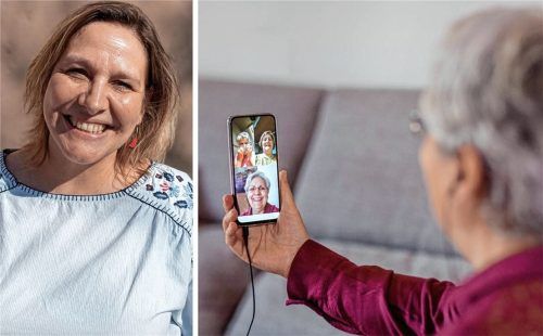 Daniela Dobner (links), Leiterin des Bürgerhauses Mangfalltreff in Kolbermoor, will gemeinsam mit zehn Ehrenamtlichen dafür sorgen, dass ältere Bürger hilfreiche Funktionen eines Smartphones, wie beispielsweise einen Videochat (Symbolfoto), nutzen können. Foto Imago/Emma Innocenti/Weinzierl