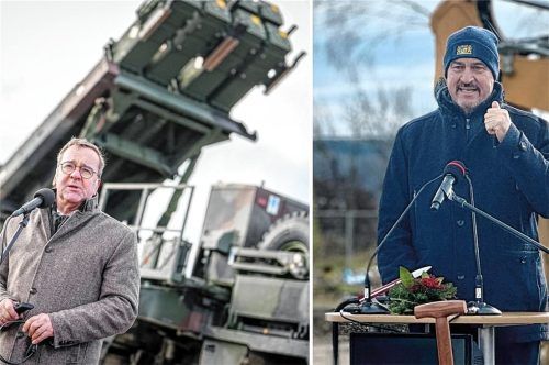 Der Krieg in der Ukraine und die Sicherheitspolitik der USA bescheren Aschaus Rüstungsunternehmen volle Auftragsbücher und einen Boom. Verteidigungsminister Boris Pistorius (links) und Ministerpräsident Markus Söder unterstützen die gestiegenen Ausgaben für die Verteidigung. Foto Kay Nietfeld/dpa; Jörg Eschenfelder