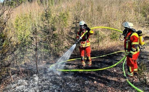 Die rund 22 angerückten Feuerwehrler konnten das Feuer bei Thalmann in der Nähe von Rohrdorf in etwa einer Stunde und 15 Minuten löschen. Fotos Feuerwehr Rohrdorf