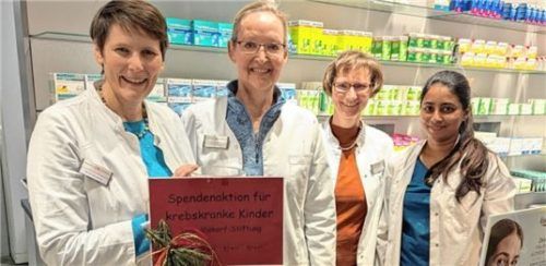 Die Teammitglieder der Apotheke Bruckmühl präsentieren stolz die gesammelten Spenden. Foto re