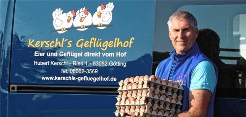 Eine Eier-Krise vor dem Osterfest? Hubert Kerschl vom gleichnamigen Geflügelhof in Götting bei Bruckmühl nimmt dazu Stellung. Foto re