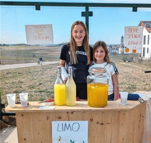 Emma (links) und Louisa sammeln bei der „BusheislParty“ Geld für den Tierschutz. Foto Seitz