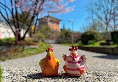 Frühling trifft Geschichte – Österliche Stimmung vor dem Ausstellungszentrum Lokschuppen Rosenheim. Foto VKR