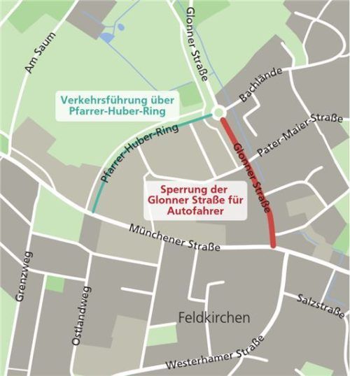 Für Autofahrer soll die Glonner Straße gesperrt werden. Der Verkehr soll dann über den Pfarrer-Huber-Ring umgeleitet werden. Klinger