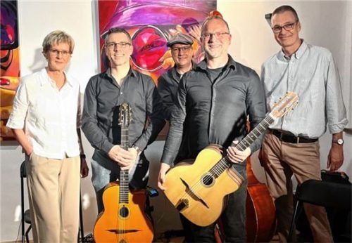 Gastgeberin Silke von Clarmann, Reimo Oberth, Paul Leutmayr, Frank Riepl und Dr. Stephan von Clarmann (von links)Foto fischer