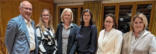 Gerd Nitschke (Vorsitzender BLLV Oberbayern), Ramona Held (Vorsitzende), Hilde Höhn (Zweite Vorsitzende), Roswitha Nolte (Fachgruppenbetreuerin Fachlehrer), Janina Knaus (Geschäftsführung) und Brigitte Hackermeier (Pensionistenbetreuung, von links).Foto BLLV
