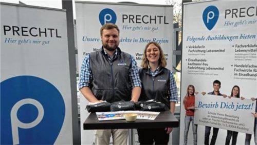 „Hier geht‘s mir gut“: Das Motto der Prechtl Lebensmittelmärkte GmbH & Co. KG gilt nicht nur für Kunden, sondern auch für die Mitarbeitenden. Das bestätigten Azubi-Recruiter Fabian Jeremias und Azubi Hannah Cerweny.