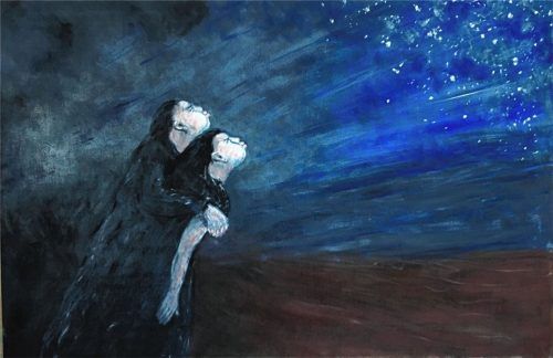 Ist das kräftige Pusten des Paares dafür verantwortlich, dass die Sterne so unregelmäßig verteilt sind? Diese Interpretation liefert der Salzburger Maler Helmut Morawetz.