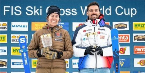 „Rookie of the Year“: Luisa Klapprott (links) und der Franzose Evan Klufts wurden als beste Neulinge im Ski-Cross-Weltcup ausgezeichnet.Foto Kevin Voigt/DSV
