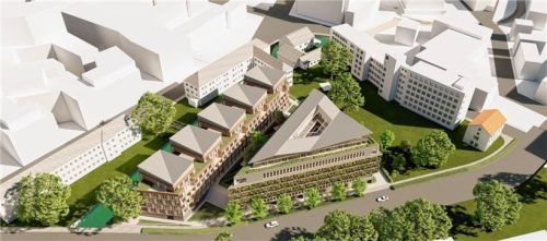 So könnte das neue Stadtquartier auf dem früheren Firmengelände des Antennenherstellers Kathrein in Rosenheim aussehen. Foto Brückner Architekten, München
