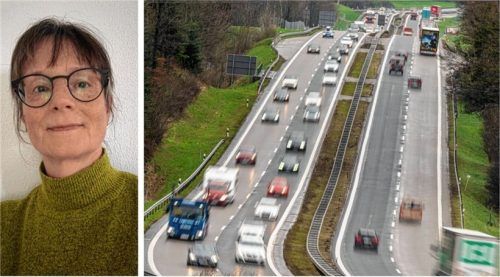 Standstreifen ja, dritte Spur nein: Marlis Neuhierl-Huber vom Verein „Ausbau A8 – Bürger setzen Grenzen“ ist gegen einen massiven Ausbau der Autobahn. Fotos re/dpa