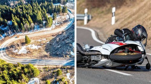Unfälle von Motorradfahrern (in diesem Fall glimpflich ausgegangen) sind am Sudelfeld nicht selten. Foto IMAGO (Arnulf Hettrich/Pond5 Images)
