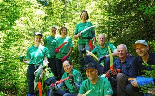 Die ehrenamtlichen Helfer im Wald bei der Dickungspflege.Foto Monika Linert