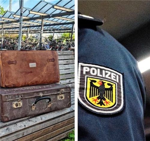 Diese zwei Koffer (links) standen wohl seit vergangenem Sonntagmorgen in der Nähe des Rosenheimer Bahnhofs. Wem sie gehören, bleibt ein Rätsel. Die Polizei rät in solchen Fällen zur Vorsicht. Fotos Privat/Bundespolizei