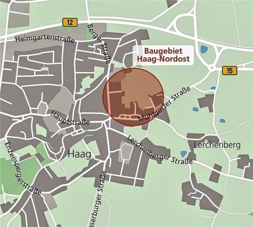 „Haag Nord-Ost IV“ (rot markiert) soll im Bereich der Mühldorfer Straße entstehen.