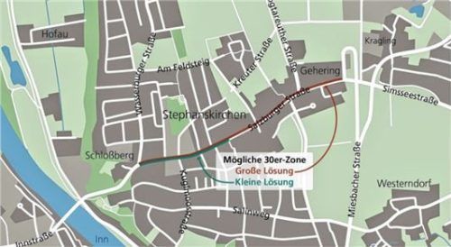 In diesem Bereich könnte die mögliche Tempo-30-Zone eingerichtet werden. Foto Grafik: Klinger