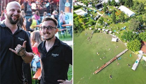 Robert Grafetstetter (links) und Michael Hechenberger sind die Betreiber des Strandbads in Obing. Vom 25. Juli bis3. August verwandelt sich das Strandbad wieder in eine vielseitige Event-Location. Foto Auer/re