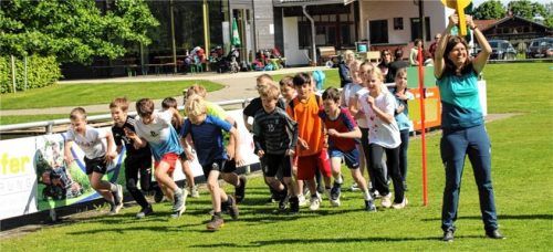 Auf die Plätze fertig los! 144 Kinder starteten in mehreren Gruppen beim Spendenlauf der Auer Grundschule zugunsten der „Pflege und Betreuung Bad Feilnbach“.