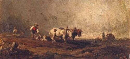 August Seidel, „Pflügender Bauer“, Öl auf Pappe, Städtische Galerie Rosenheim.Foto Martin Weiand