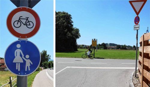 Diese Kreuzung war Thema im Priener Marktgemeinderat. Die Sicherheit für alle Verkehrsteilnehmende könnte erhöht werden. Dabei ist die Ausschilderung schon angepasst worden. Foto Patrick Nägele