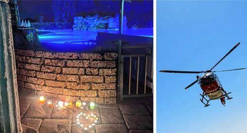 Ein Familienurlaub in Lido delle Nazioni endete für einen sechsjährigen Bub tödlich. Am Pool wurden noch am Abend Kerzen und Blumen für das tote Kind niedergelegt. Ein Rettungshubschrauber-Einsatz kam zu spät. Fotos privat/DPA