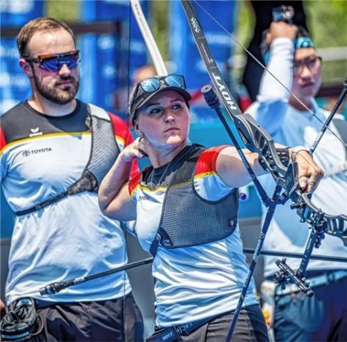 Katharina Bauer musste sich mit Florian Unruh nur den Olympiasiegern geschlagen geben.Foto World Archery