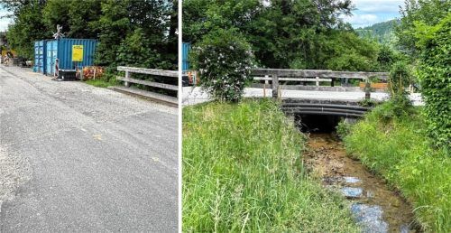 Mit der Zinnkopfstraße (links) soll auch die Brücke über den Zellgraben saniert werden. Nun musste der Gemeinderat entscheiden, ob die Brücke auch gleich für ein hundertjährliches Hochwasser fit gemacht werden soll. Fotos H. Reiter