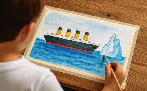 Mit Stift und Pinsel zurück ins Jahr 1912: Kinder zeichnen ihre Eindrücke von der Titanic. Foto Veranstaltungs- und Kongress gmbh
